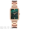 YOLAKO brand's new peacock green watch, a creative rectangular Roman numeral steel band small green watch details Picture